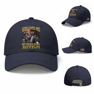 God Gives His Most Powerful Soldiers Autism Baseball Cap Funny Hard Skeleton Meme TS11 Baseball Cap Universal Fit Navy Print Your Wear