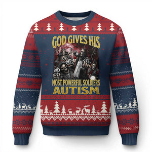 God Gives His Most Powerful Soldiers Autism Ugly Christmas Sweater Funny Hard Skeleton Meme TS11 Navy Red Print Your Wear