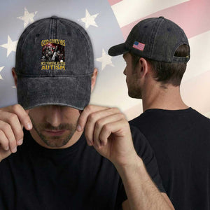 God Gives His Most Powerful Soldiers Autism Washed Cotton Baseball Cap Funny Hard Skeleton Meme TS11 Print Your Wear