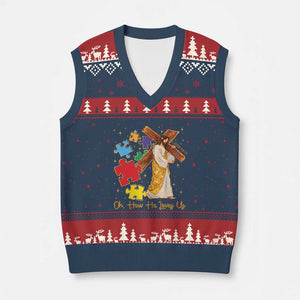Autism Awareness Jesus V-Neck Knit Sweater Vest Oh How He Loves Us Christian Bible Verse TS11 Navy Red Print Your Wear