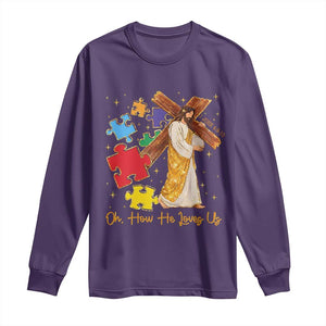 Autism Awareness Jesus Long Sleeve Shirt Oh How He Loves Us Christian Bible Verse TS11 Purple Print Your Wear