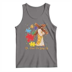 Autism Awareness Jesus Tank Top Oh How He Loves Us Christian Bible Verse TS11 Deep Heather Print Your Wear