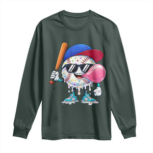 Baseball Bubble Gum Sports Game Day Long Sleeve Shirt TS11 Dark Forest Green Print Your Wear