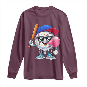 Baseball Bubble Gum Sports Game Day Long Sleeve Shirt TS11 Maroon Print Your Wear