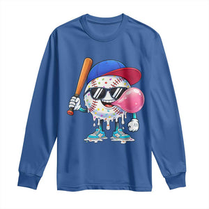 Baseball Bubble Gum Sports Game Day Long Sleeve Shirt TS11 Royal Blue Print Your Wear