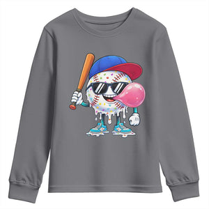 Baseball Bubble Gum Sports Game Day Youth Sweatshirt TS11 Charcoal Print Your Wear