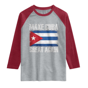 Make Cuba Great Again Raglan Shirt Vintage Cuban Map TS11 Heather Gray Heather Red Print Your Wear