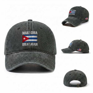 Make Cuba Great Again Washed Cotton Baseball Cap Vintage Cuban Map TS11 Washed Cap Universal Fit Dark Green Print Your Wear