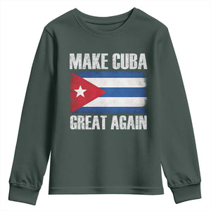 Make Cuba Great Again Youth Sweatshirt Vintage Cuban Map TS11 Dark Forest Green Print Your Wear