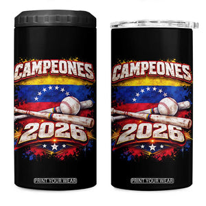 Venezuela Campeones 2026 Baseball Championship 4 in 1 Can Cooler Tumbler Vintage Venezuelan Flag TS11 One Size: 16 oz Black Print Your Wear