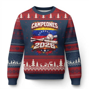 Venezuela Campeones 2026 Baseball Championship Ugly Christmas Sweater Vintage Venezuelan Flag TS11 Navy Red Print Your Wear