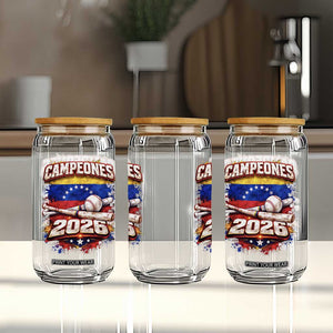 Venezuela Campeones 2026 Baseball Championship Glass Can Vintage Venezuelan Flag TS11 Print Your Wear