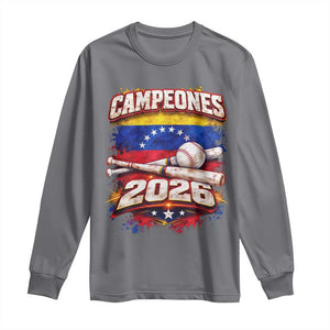 Venezuela Campeones 2026 Baseball Championship Long Sleeve Shirt Vintage Venezuelan Flag TS11 Charcoal Print Your Wear