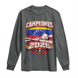 Venezuela Campeones 2026 Baseball Championship Long Sleeve Shirt Vintage Venezuelan Flag TS11 Dark Heather Print Your Wear