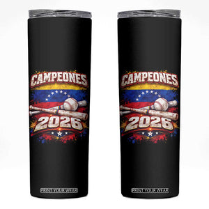 Venezuela Campeones 2026 Baseball Championship Skinny Tumbler Vintage Venezuelan Flag TS11 Black Print Your Wear