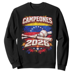 Venezuela Campeones 2026 Baseball Championship Sweatshirt Vintage Venezuelan Flag TS11 Black Print Your Wear