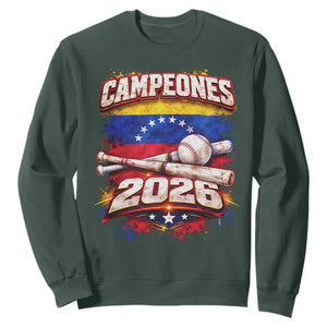 Venezuela Campeones 2026 Baseball Championship Sweatshirt Vintage Venezuelan Flag TS11 Dark Forest Green Print Your Wear