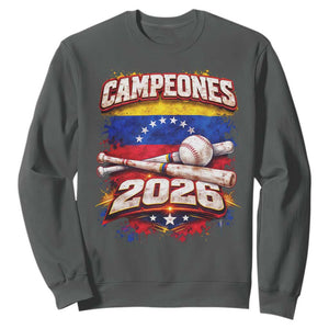 Venezuela Campeones 2026 Baseball Championship Sweatshirt Vintage Venezuelan Flag TS11 Dark Heather Print Your Wear