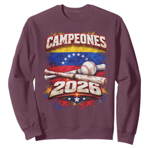 Venezuela Campeones 2026 Baseball Championship Sweatshirt Vintage Venezuelan Flag TS11 Maroon Print Your Wear