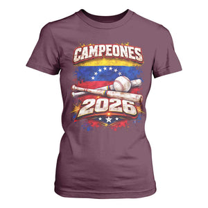 Venezuela Campeones 2026 Baseball Championship T Shirt For Women Vintage Venezuelan Flag TS11 Maroon Print Your Wear