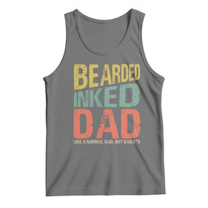 Funny Bearded Inked Dad Like A Normal Dad But Badass Tank Top Father's Day TS11 Black Heather Print Your Wear