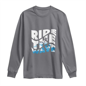 Surfing Long Sleeve Shirt Ride The Wave Surfer Boardsport Wave TS11 Charcoal Print Your Wear