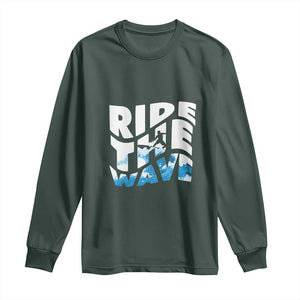 Surfing Long Sleeve Shirt Ride The Wave Surfer Boardsport Wave TS11 Dark Forest Green Print Your Wear