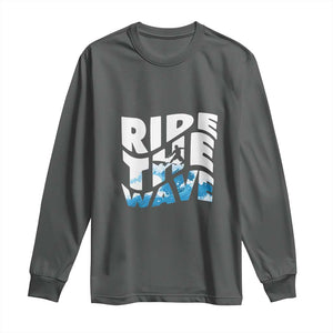 Surfing Long Sleeve Shirt Ride The Wave Surfer Boardsport Wave TS11 Dark Heather Print Your Wear
