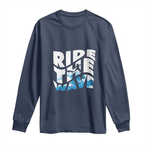 Surfing Long Sleeve Shirt Ride The Wave Surfer Boardsport Wave TS11 Navy Print Your Wear