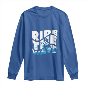 Surfing Long Sleeve Shirt Ride The Wave Surfer Boardsport Wave TS11 Royal Blue Print Your Wear