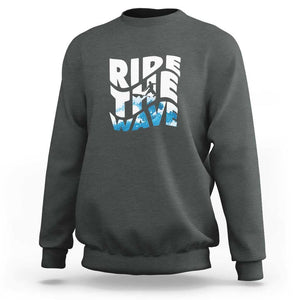 Surfing Sweatshirt Ride The Wave Surfer Boardsport Wave TS11 Dark Heather Print Your Wear