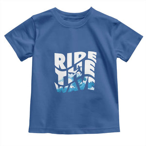 Surfing Toddler T Shirt Ride The Wave Surfer Boardsport Wave TS11 Royal Blue Print Your Wear