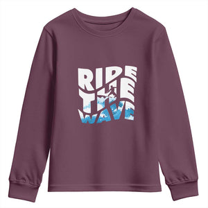 Surfing Youth Sweatshirt Ride The Wave Surfer Boardsport Wave TS11 Maroon Print Your Wear