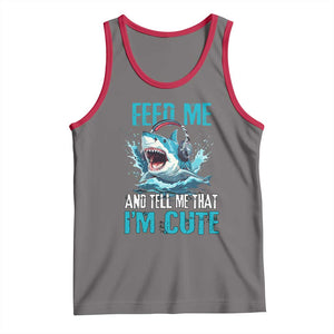 Shark Lover Tank Top Feed Me And Tell Me That I'm Cute Ocean TS11 Deep Heather Red Print Your Wear