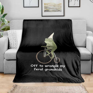 Off To Wrangle My Feral Grandkids Funny Grandparents Frog Throw Blanket