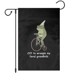 Off To Wrangle My Feral Grandkids Funny Grandparents Frog Garden Flag TS11 Black Print Your Wear