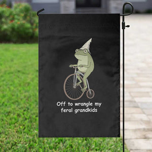 Off To Wrangle My Feral Grandkids Funny Grandparents Frog Garden Flag TS11 Print Your Wear