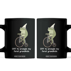 Off To Wrangle My Feral Grandkids Funny Grandparents Frog Coffee Mug TS11 Black Print Your Wear