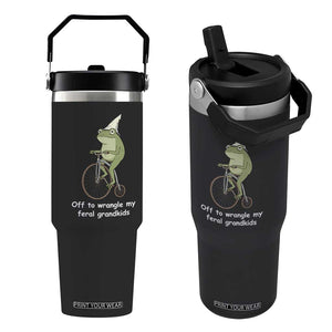 Off To Wrangle My Feral Grandkids Funny Grandparents Frog Flip Straw Tumbler TS11 One Size: 30 oz Black Print Your Wear