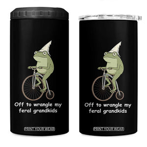 Off To Wrangle My Feral Grandkids Funny Grandparents Frog 4 in 1 Can Cooler Tumbler