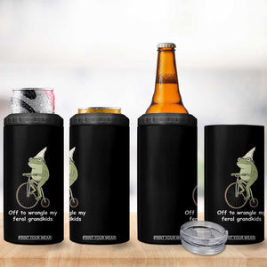Off To Wrangle My Feral Grandkids Funny Grandparents Frog 4 in 1 Can Cooler Tumbler