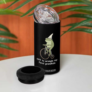 Off To Wrangle My Feral Grandkids Funny Grandparents Frog 4 in 1 Can Cooler Tumbler
