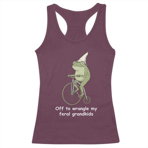 Off To Wrangle My Feral Grandkids Funny Grandparents Frog Racerback Tank Top TS11 Maroon Print Your Wear