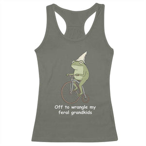 Off To Wrangle My Feral Grandkids Funny Grandparents Frog Racerback Tank Top TS11 Military Green Print Your Wear