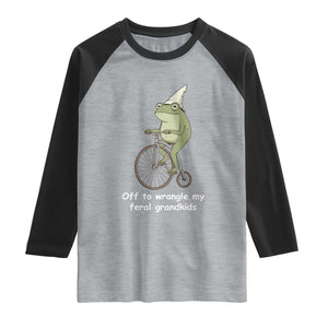 Off To Wrangle My Feral Grandkids Funny Grandparents Frog Raglan Shirt TS11 Heather Gray Black Print Your Wear
