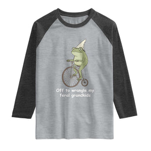 Off To Wrangle My Feral Grandkids Funny Grandparents Frog Raglan Shirt TS11 Heather Gray Heather Charcoal Print Your Wear