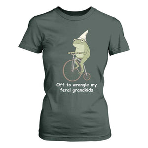 Off To Wrangle My Feral Grandkids Funny Grandparents Frog T Shirt For Women