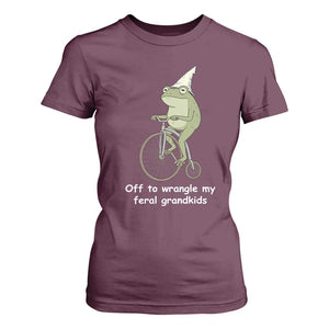 Off To Wrangle My Feral Grandkids Funny Grandparents Frog T Shirt For Women