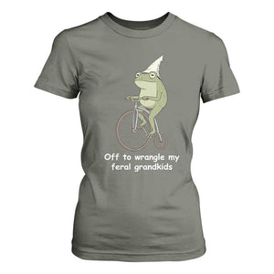 Off To Wrangle My Feral Grandkids Funny Grandparents Frog T Shirt For Women