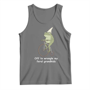 Off To Wrangle My Feral Grandkids Funny Grandparents Frog Tank Top TS11 Black Heather Print Your Wear